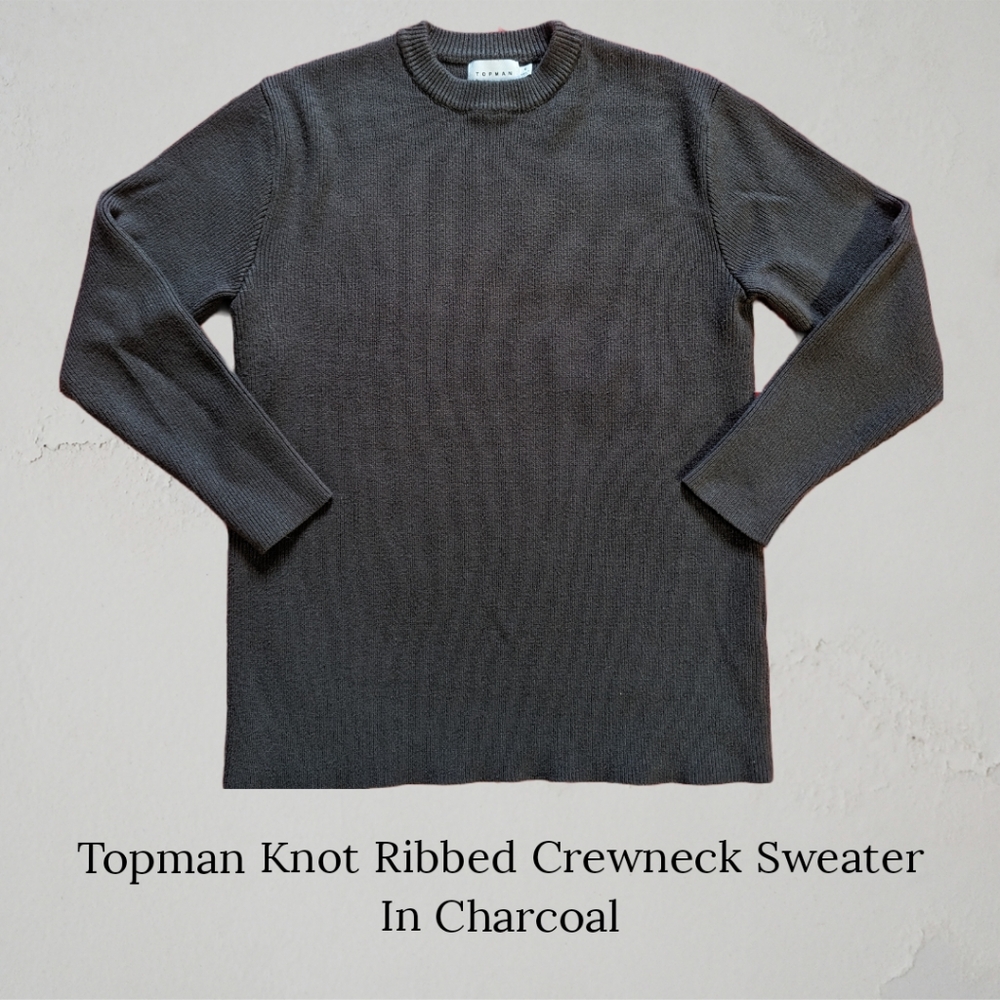Topman Knit Ribbed Crewneck Sweater in Charcoal Mens